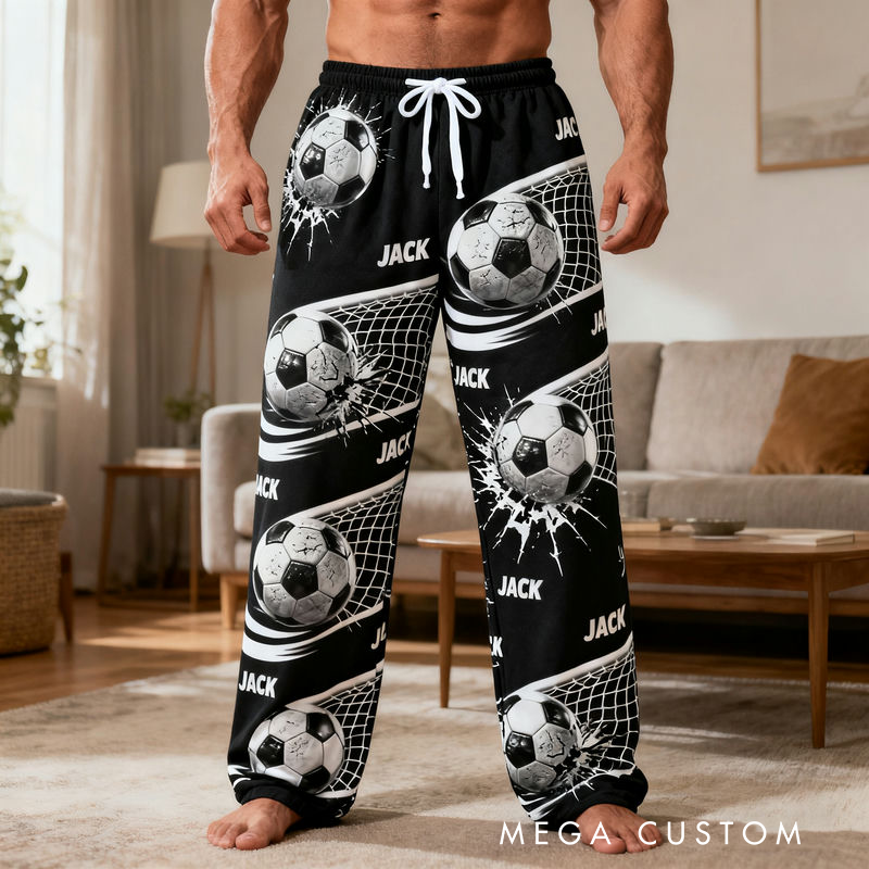 Personalized Soccer Pajama Pants with Custom Name and Dynamic Design