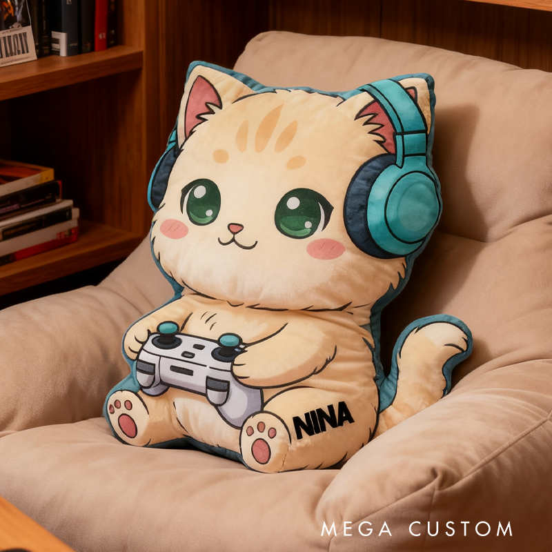 Personalized Cute Cat Gamer Pillow for Cat Lovers and Gamers Pillow Kawaii Funny Gamer Gift for Geek