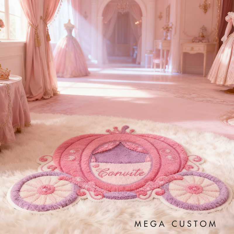 Personalized Cartoon Pink Pumpkin Carriage with Name Doormats Christmas Gift for Kids Birthday Gifts for Kids