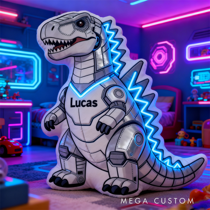 Personalized Shiny Dinosaur with Name Graphic 3D Print Pillow Christmas Gift for Kids Birthday Gift