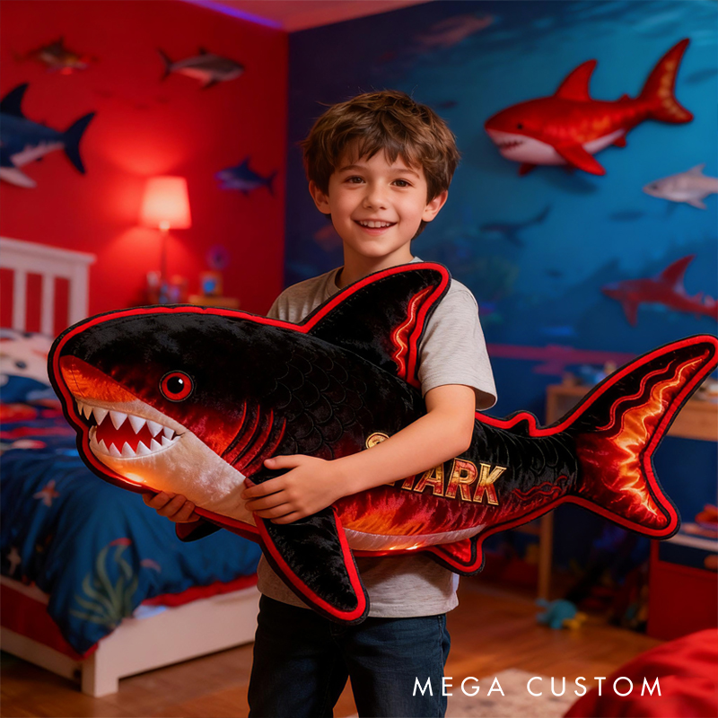 Personalized Shark Custom Name Soft Decorative Gift Ocean Adventure Style Cool Bedroom Fun Deep Sea Predator Bold Waves Energy Kid Favorite Graphic 3D Print Pillow