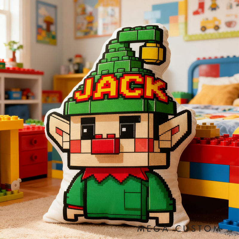 Personalized Christmas Building Blocks Character with Name Graphic 3D Print Pillow Christmas Gift for Kids Birthday Gift