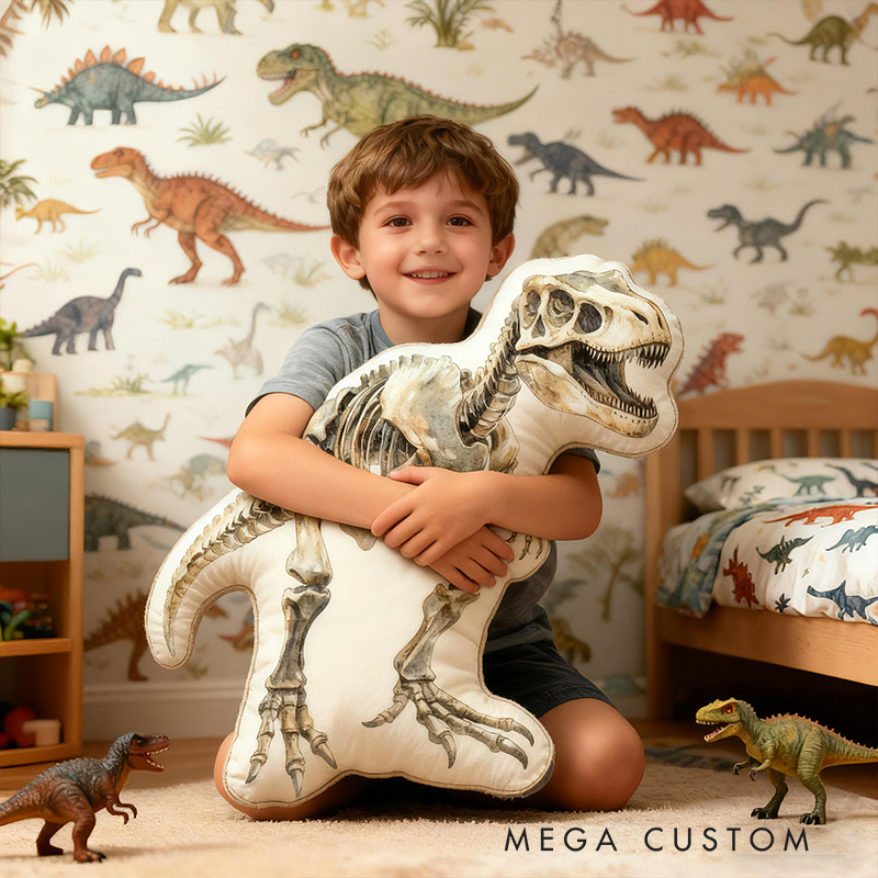 Personalized Dinosaur Skeleton Custom Name Soft Decorative Gift Prehistoric Adventure Style Cool Bedroom Ancient Fossil Fun Kid Graphic 3D Print Pillow