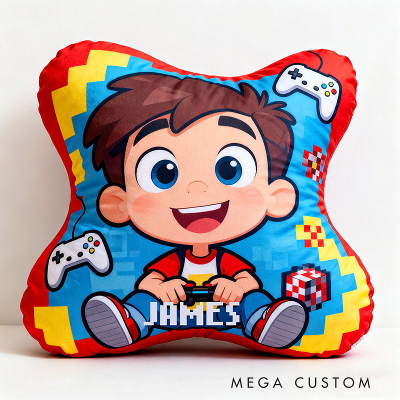 Personalized Graphic 3D Print Cartoon Gamer Shaped Pillow for Game Lovers Plush Pillow Christmas Gift for Kids