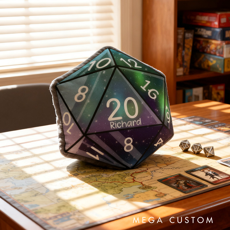 Personalized Graphic 3D Print Night D20 Shaped Pillow for DND Game Lovers Plush Pillow Christmas Gift for Kids