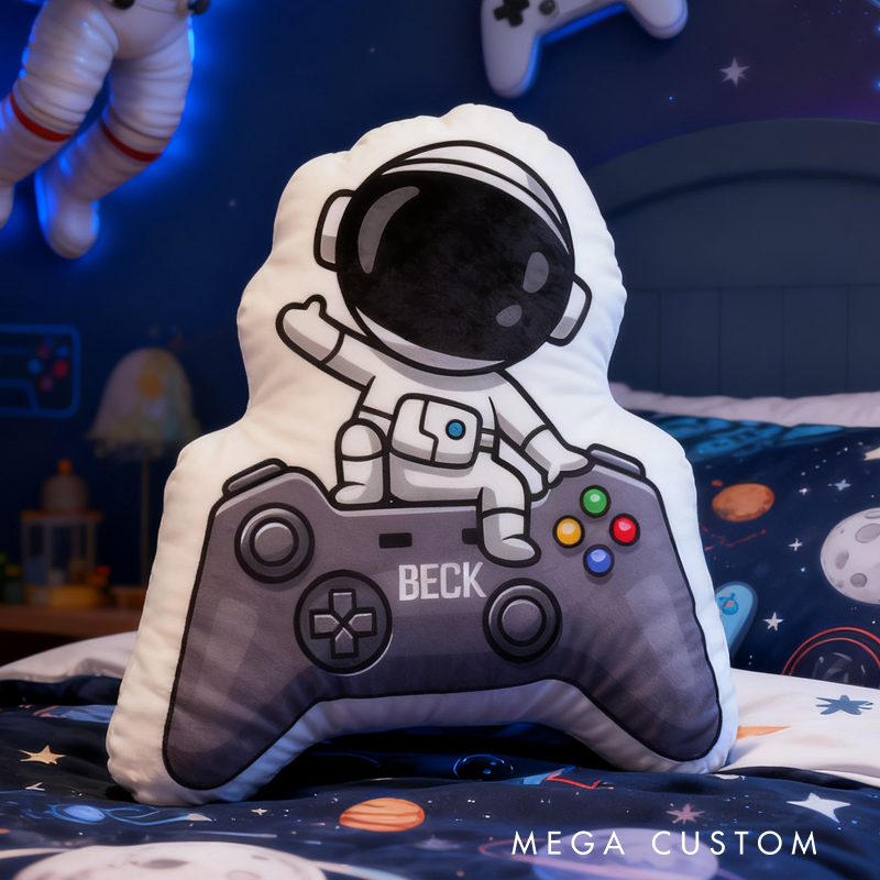 Personalized Astronaut Gamer Pillow for Kid Game Space Enthusiasts Gift for Geek Game Lover