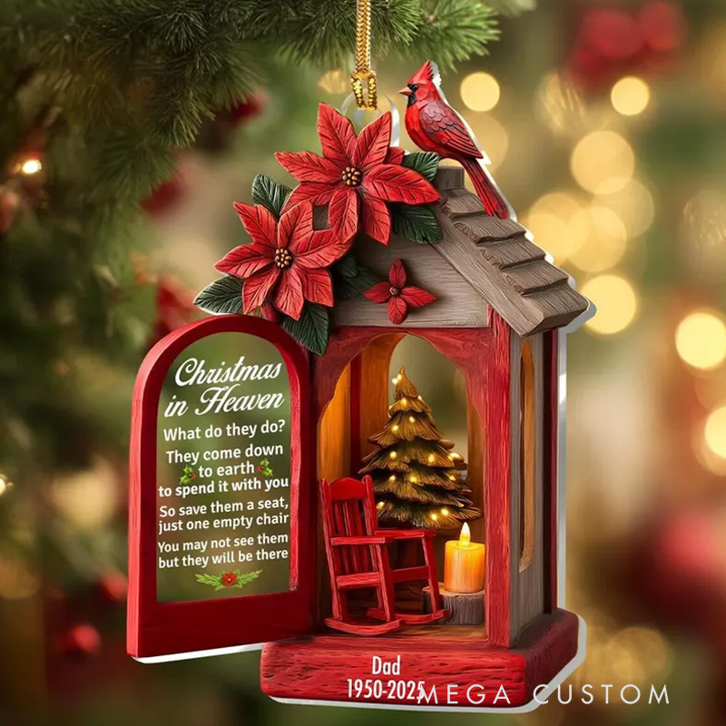 Personalized Christmas in Heaven Memorial Ornament Empty Chair Remembrance Gift Cardinal Lantern Loss of Dad Sympathy Gift