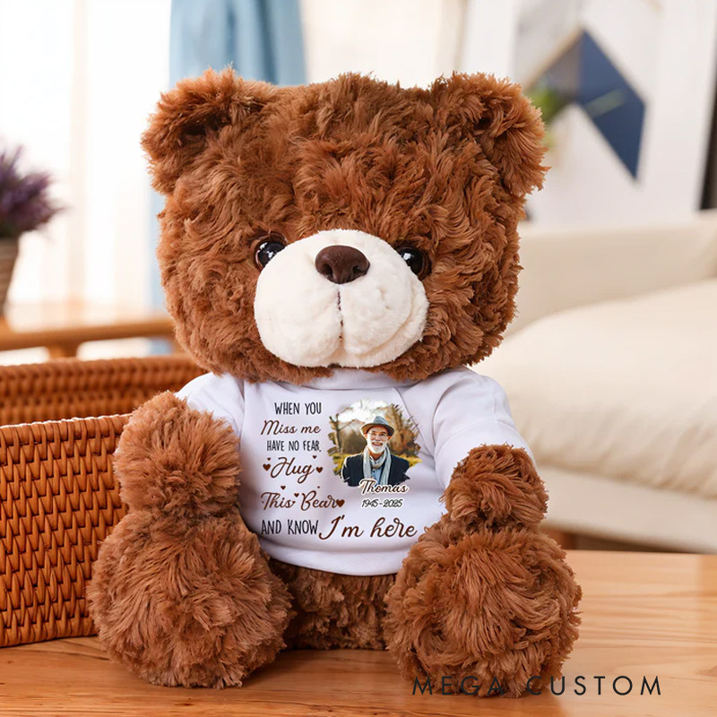 Personalized Teddy Bear with Photo Shirt A Hug From Heaven Memorial Bear Heaven Sent Plush Soft Toy New Baby Keepsake Condolence Gift