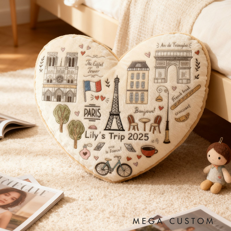 Personalized Paris Dreamscape Heart Shape Pillow Graphic 3D Print Pillow for Travel Lovers