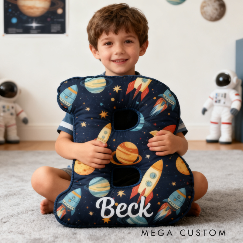 Personalized Space Themed Pillow for Kid Custom Letter Pillow with Name Space Geek Lover Gift
