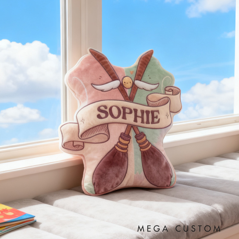 Personalized Sweep Throw Pillow Bookworm Magic Book Lover Pillow with Name Bookish Pillow Gift for Kids Fantasy Book Lover