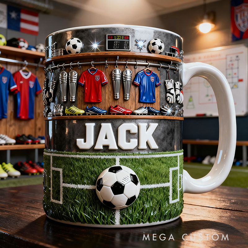 Personalized Soccer Mug with Custom Name and Locker Room Design for Soccer Lover