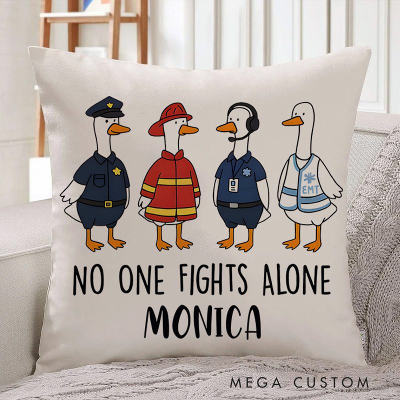 Personalized Firefighter Pillow No One Fights Alone Design Appreciation Gift for Firemen