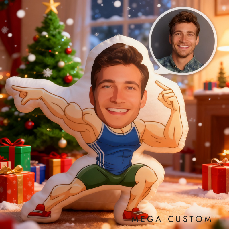 Personalized Body Pillow My Face Pillow Custom Dolls Fitness Man Pointing With Hands Photo Pillow Minime Pillow for Gym Lovers