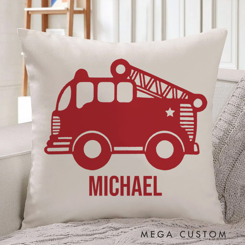 Personalized Firefighter Pillow Red Fire Truck Design Appreciation Gift for Firemen