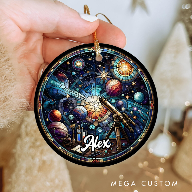 Personalized Custom Telescope Ornament Solar System Christmas Ornament Astronomy Student Ornament Geek Space Galaxy Lover Gift