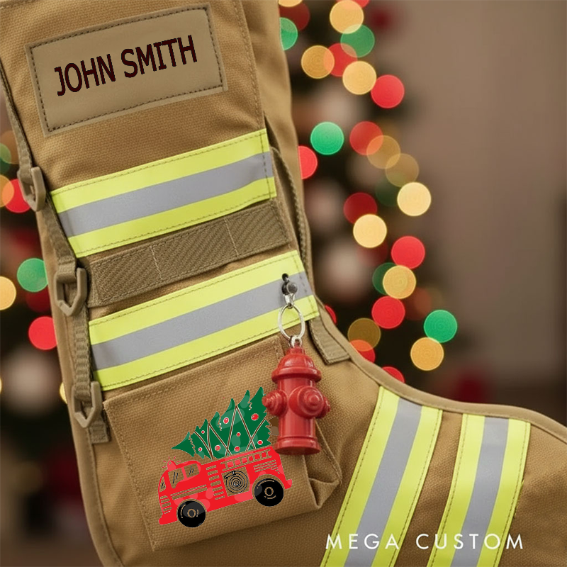 Personalized Firefighter Christmas Stocking Reflective Stripes Fire Truck Design Gift for Firefighters