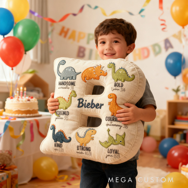 Personalized Dinosaur Bible Verses Letter Pillow with Custom Name Kid Room Decor Religious Encouragement Gift for Kids Graphic 3D Print Pillow