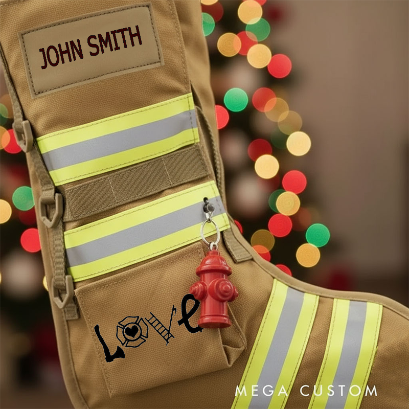 Personalized Firefighter Christmas Stocking Reflective Stripes Love Design Gift for Firefighters