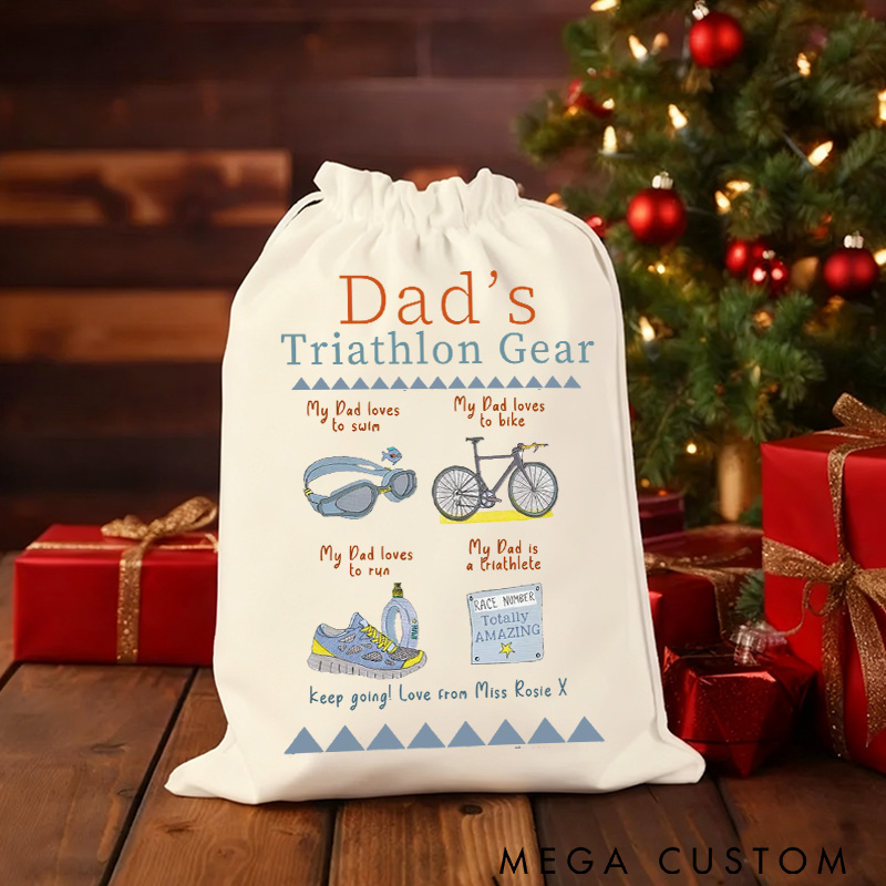 Personalized Merry Christmas Sack Family Christmas Gift Wrap Bag Triathlon Gear Sack Swim Bike Run Storage Gift Cotton Cycling Kit Sports Bag Gift for Cyclist Bicycle Biker Riding Lovers