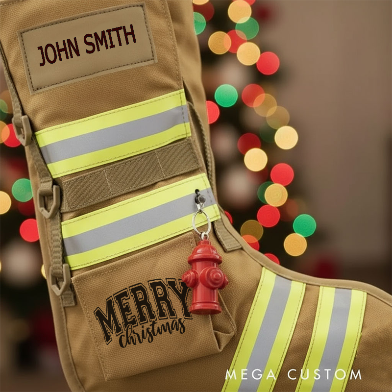 Personalized Firefighter Christmas Stocking Reflective Stripes Merry Christmas Design Gift for Firefighters