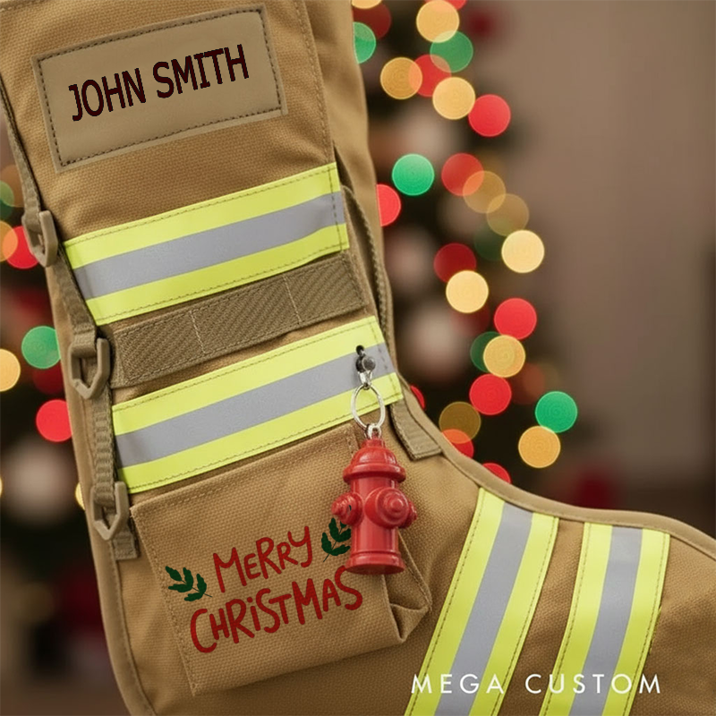 Personalized Firefighter Christmas Stocking Reflective Stripes Festive Merry Christmas Design Gift for Firefighters