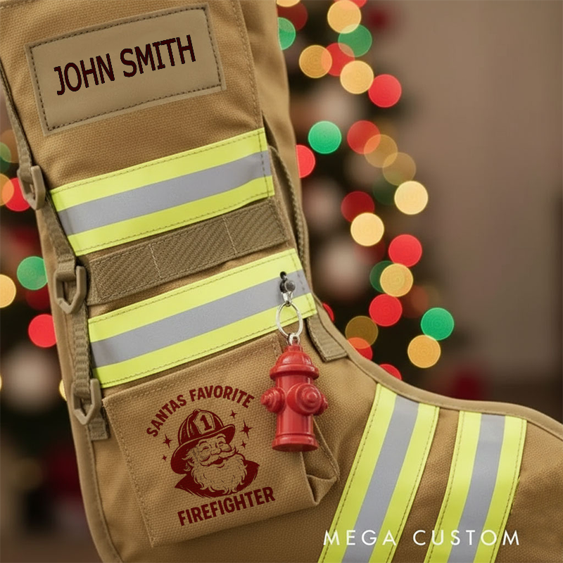 Personalized Firefighter Christmas Stocking Reflective Stripes Santa’s Favorite Firefighter Design Gift for Firefighters