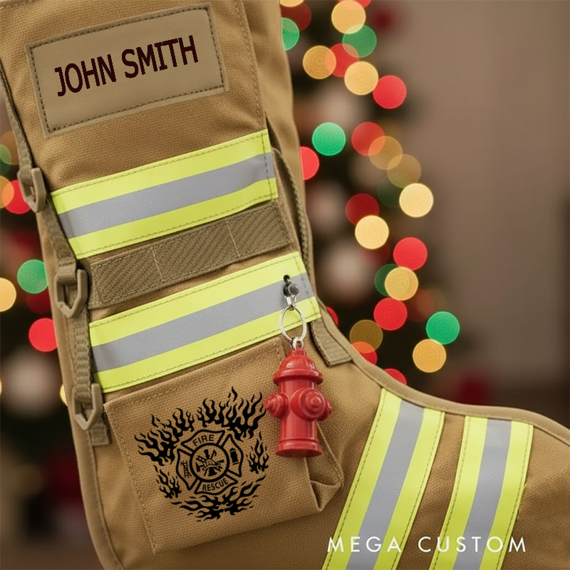 Personalized Firefighter Christmas Stocking Reflective Stripes Fire Rescue Emblem Design Gift for Firefighters