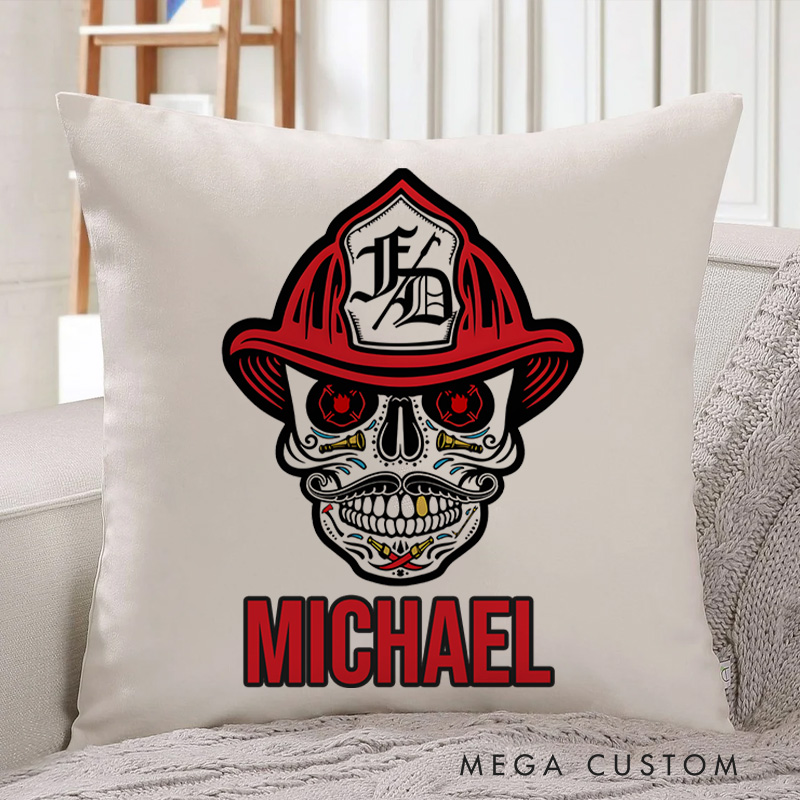 Personalized Firefighter Pillow Fierce Firefighter Skull Design Appreciation Gift for Firemen