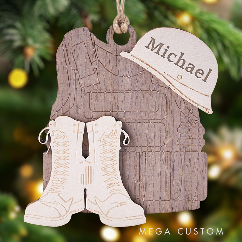 Personalized Military Gear Wooden Christmas Ornament Custom Name Boots Christmas Ornament Xmas Gift