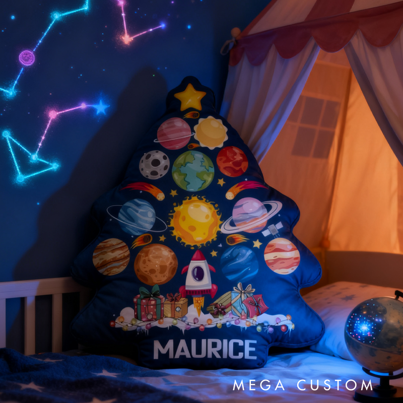 Personalized Space Themed Pillow for Kid Custom Funny Planet Solar System Pillow with Name Space Geek Lover Gift