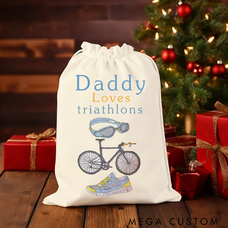 Personalized Merry Christmas Triathlon Sack Family Christmas Gift Wrap Bag Cycling Gift Cotton Cycling Kit Sports Bag Gift for Cyclist Bicycle Biker Riding Lovers