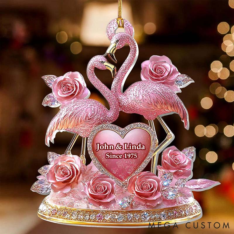 Personalized Flamingo Couple Ornament Custom Wedding Keepsake Valentine's Day Decor Love Birds Home Decor Acrylic Anniversary Gift Ornament