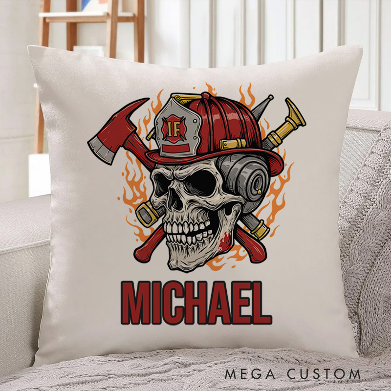 Personalized Firefighter Pillow Fierce Firefighter Skull Design Appreciation Gift for Firemen