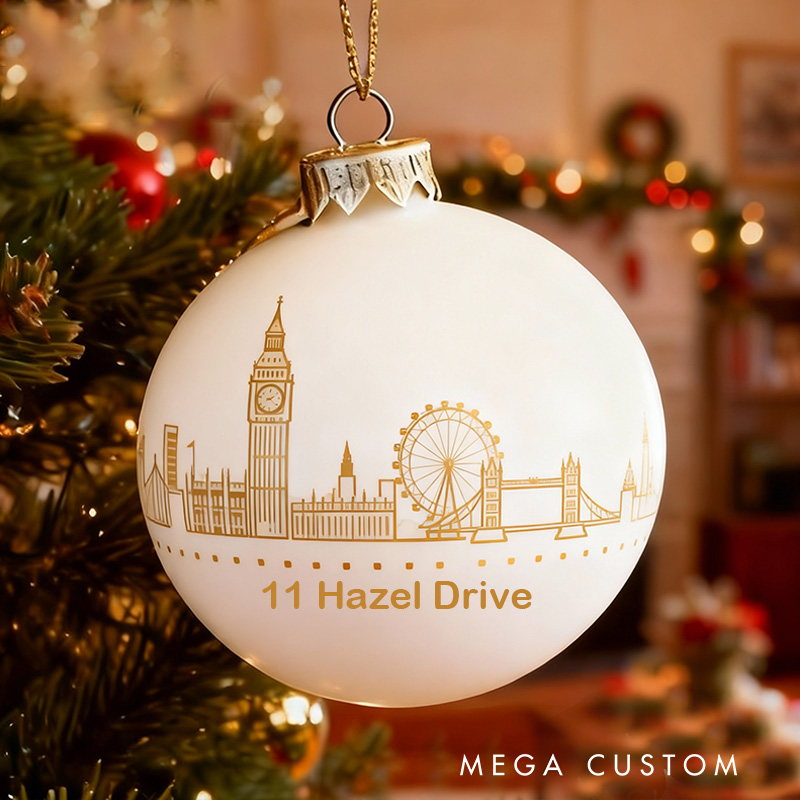 Personalized London Skyline Ornament Custom Address Christmas Ball Holiday Decoration Christmas Tree Bauble with Iconic Landmarks Home Decor