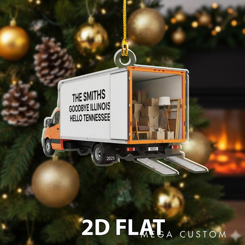 Personalized Moving Truck 2D FLAT Ornament Custom New Home Christmas Decoration Family Relocation Holiday Gift Housewarming Ornament