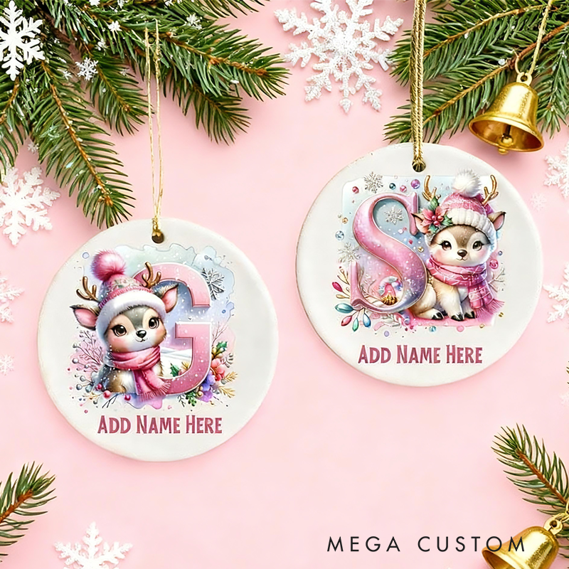 Personalized Pink Reindeer Christmas Ornament with Name Home Decor Christmas Gift for Family