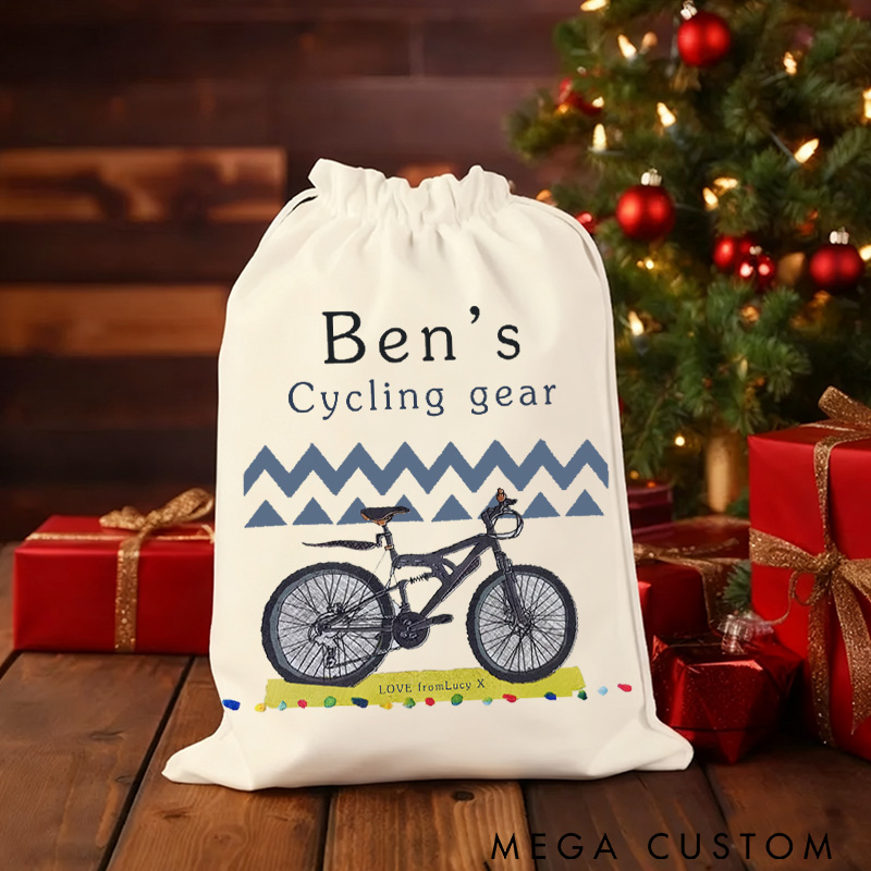 Personalized Merry Christmas Sack Cycling Kit Storage Bag for Cyclist Family Christmas Gift Wrap Bag Storage Gift Cotton Cycling Kit Sports Bag Gift for Cyclist Bicycle Biker Riding Lovers