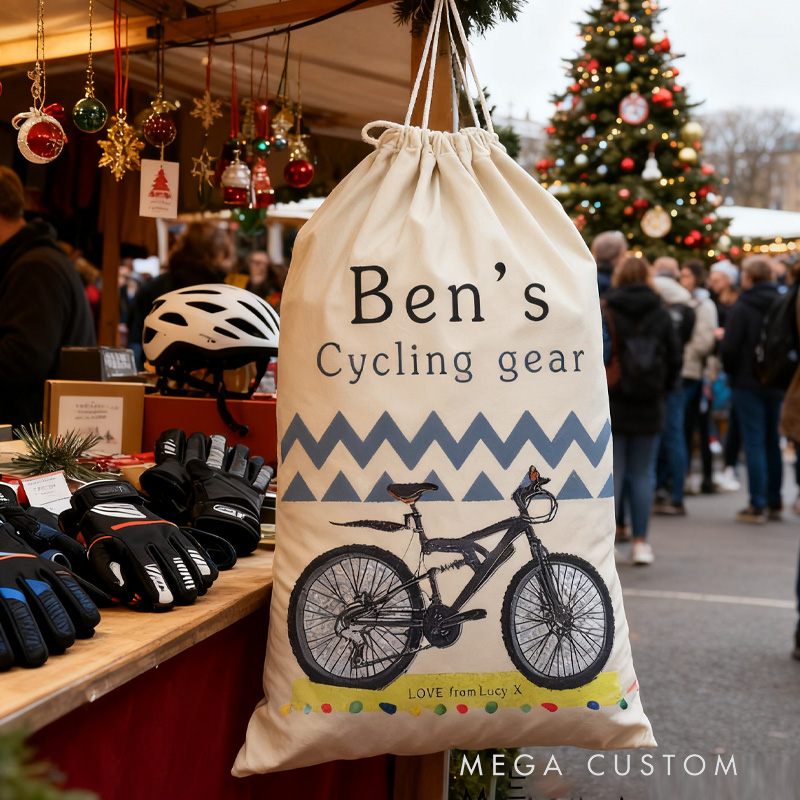 Personalized Merry Christmas Sack Cycling Kit Storage Bag for Cyclist Family Christmas Gift Wrap Bag Storage Gift Cotton Cycling Kit Sports Bag Gift for Cyclist Bicycle Biker Riding Lovers
