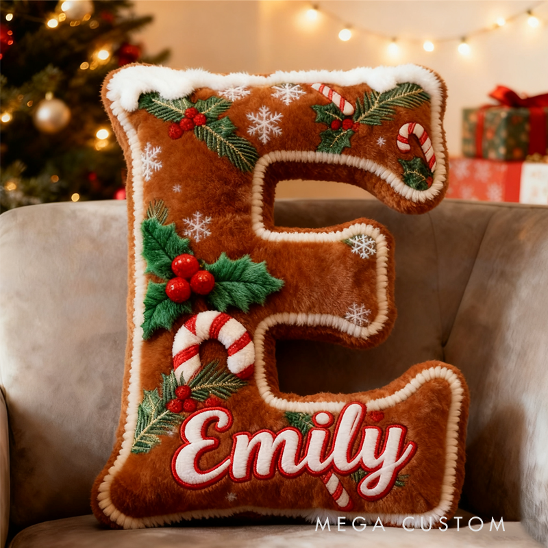 Personalized Gingerbread Man Initials with Name Graphic 3D Print Pillow Christmas Gift for Kids Birthday Gift