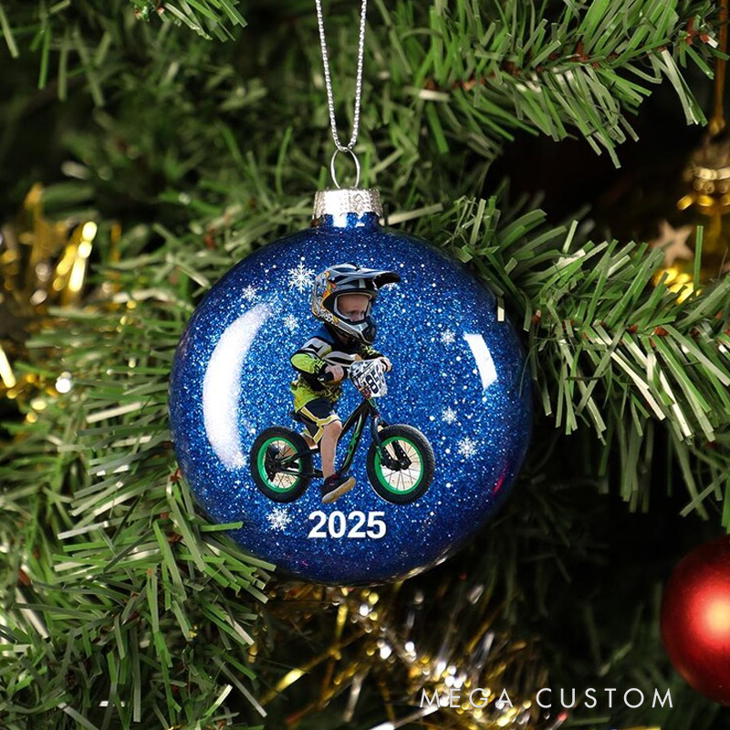 Personalized Christmas Ball Bike Riding Kids Ornament Special Gifts for Your Racing Children Cycling Ornaments Mountain Biking Gifts Glitter Plastic Ornament for Riding Lovers
