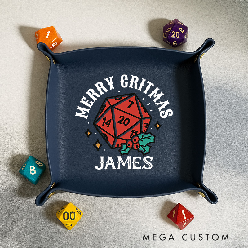 Personalized DND Christmas Dice Tray Dungeon Gamer Catchall Geek DM Leather Dice Tray Christmas Gift Family Gift