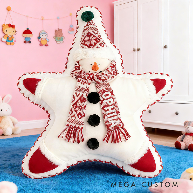 Personalized Christmas Star Custom Name Soft Decorative Gift Festive Holiday Style Cozy Home Warm Snowman Joy Bright Tree Lights Winter Magic Graphic 3D Print Pillow