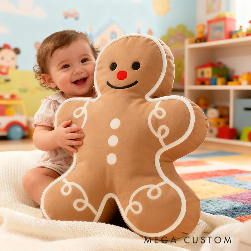 Personalized Gingerbread Man Custom Name Soft Decorative Gift Festive Holiday Style Cozy Nursery Sweet Cookie Joy Warm Smile Cute Baby Room Christmas Graphic 3D Print Pillow
