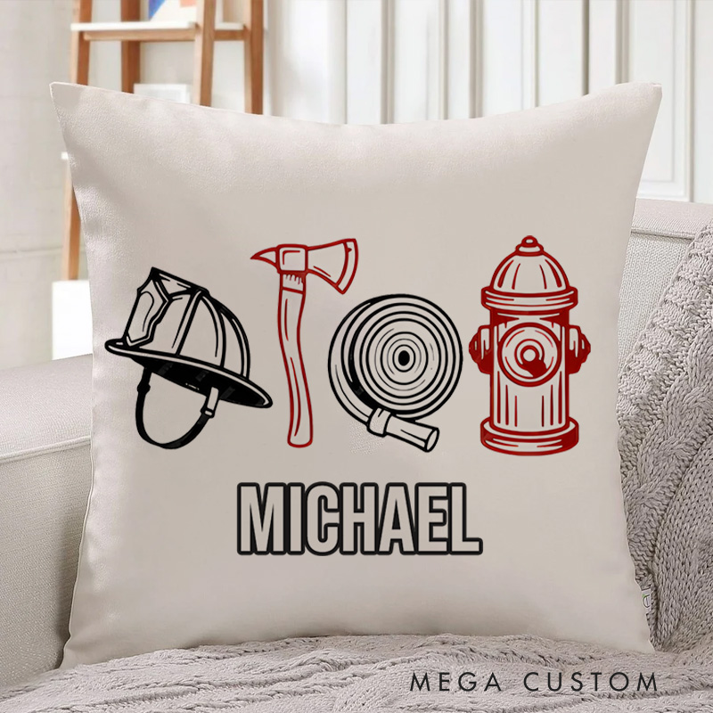 Personalized Firefighter Pillow Firefighter Essentials Line Art Design Appreciation Gift for Firemen