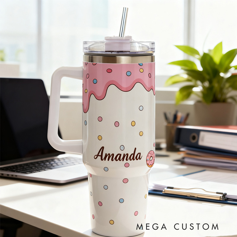 Personalized Donut Tumbler Baking Lover Tumbler with Name 40oz Stainless Steel Tumbler for Boys Girls Baker Her