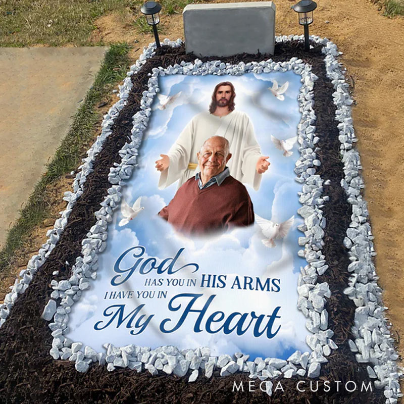 Personalized Photo God Has You in His Arms Memorial Grave Blanket Waterproof Blanket Remembrance Gift 