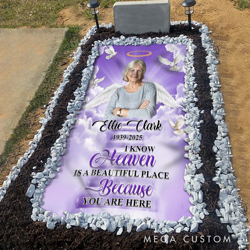 Personalized Photo I know heaven is a beautiful place because you are here Grave Blanket Waterproof Blanket Remembrance Gift for Loss of Loved One