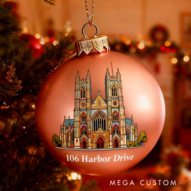Personalized Christmas Ball Ornament Custom Address Holiday Decoration Christmas Tree Bauble with Detailed Architecture Design Keepsake for Home Decor