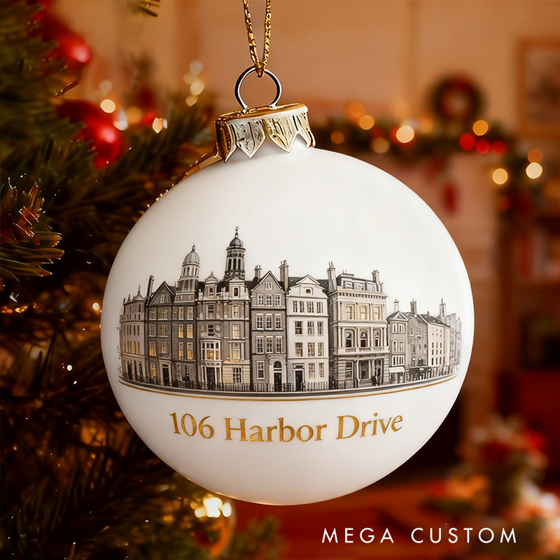 Personalized Cityscape Ornament Christmas Ball Custom Address Holiday Decoration Elegant Christmas Tree Bauble Keepsake for Home Decor 